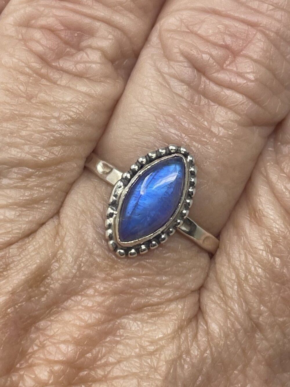 Labradorite Marquise-shaped Gemstone ring handcrafted in 925 Sterling Silver